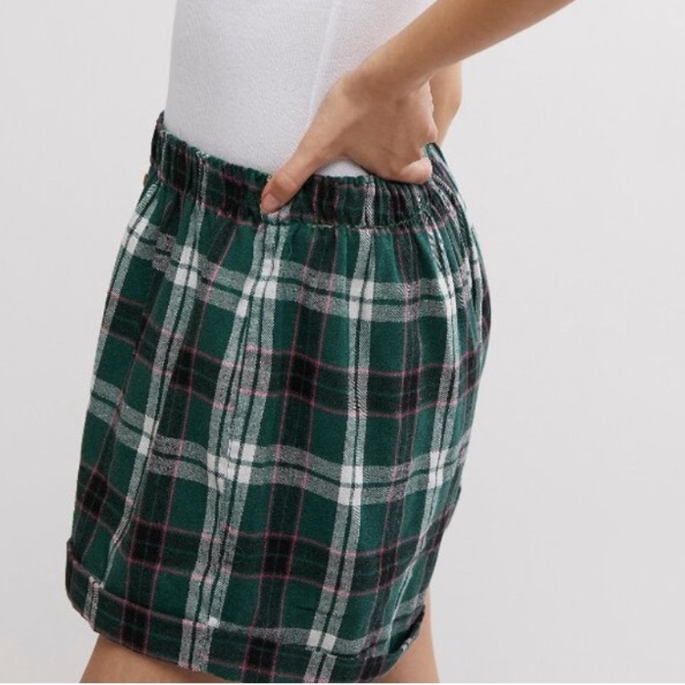 Free People Green Plaid Button-Front Shorts - Picture 3 of 5